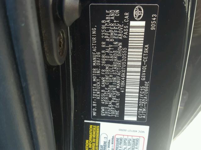 4T1BK46K07U520555 - 2007 TOYOTA CAMRY NEW BLACK photo 10