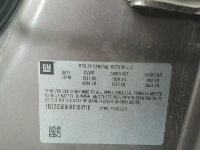 1G1ZC5E00AF324710 - 2010 CHEVROLET MALIBU 1LT ყავისფერი ფოტო 10