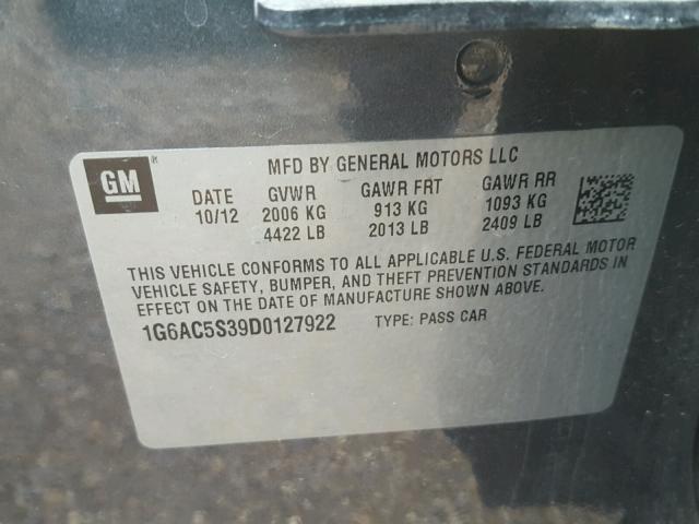 1G6AC5S39D0127922 - 2013 CADILLAC ATS PERFOR GRAY photo 10