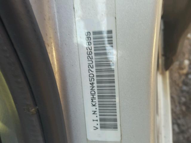 KMHDN45D72U262899 - 2002 HYUNDAI ELANTRA GL SILVER photo 10