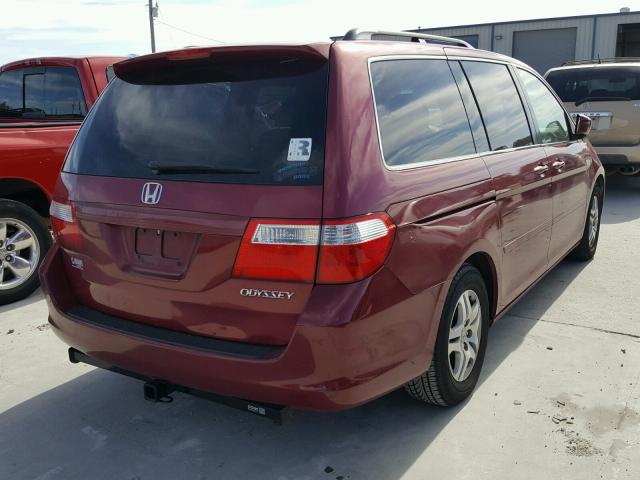 5FNRL38765B051674 - 2005 HONDA ODYSSEY EX RED photo 4