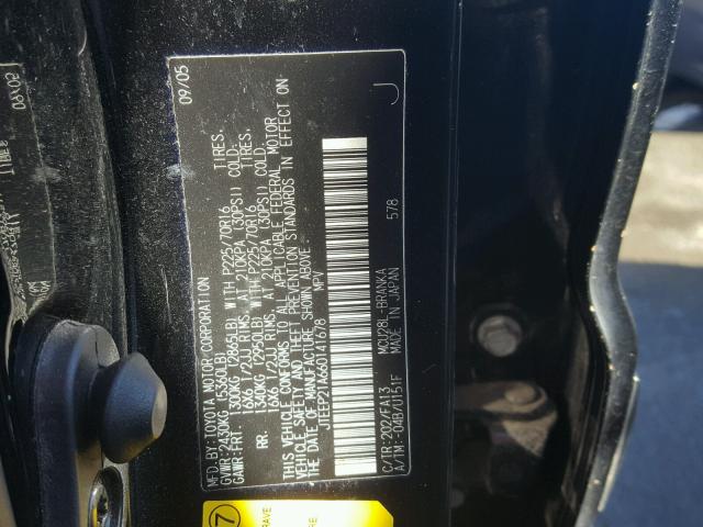 JTEEP21A660141678 - 2006 TOYOTA HIGHLANDER BLACK photo 10