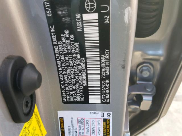 NMTKHMBX0JR015534 - 2018 TOYOTA C-HR XLE GRAY photo 10