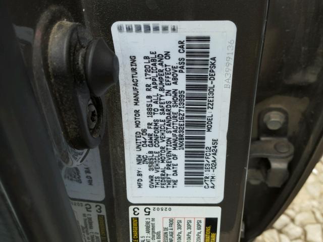 1NXBR32E16Z713995 - 2006 TOYOTA COROLLA CE CHARCOAL photo 10