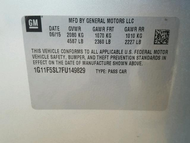1G11F5SL7FU149829 - 2015 CHEVROLET MALIBU LTZ 银色 照片 10