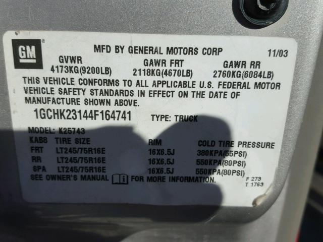 1GCHK23144F164741 - 2004 CHEVROLET SILVERADO SILVER photo 10