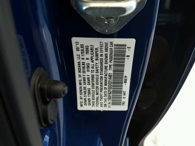 19XFB2F55DE014461 - 2013 HONDA CIVIC LX BLUE photo 10