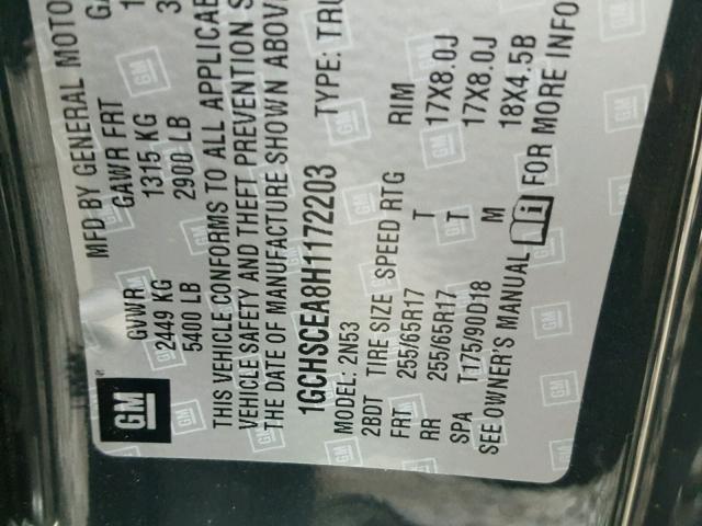 1GCHSCEA8H1172203 - 2017 CHEVROLET COLORADO L GRAY photo 10