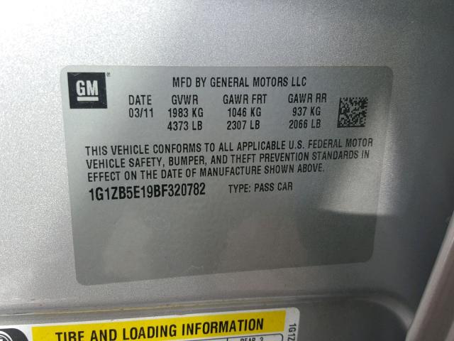 1G1ZB5E19BF320782 - 2011 CHEVROLET MALIBU LS Gümüş foto 10