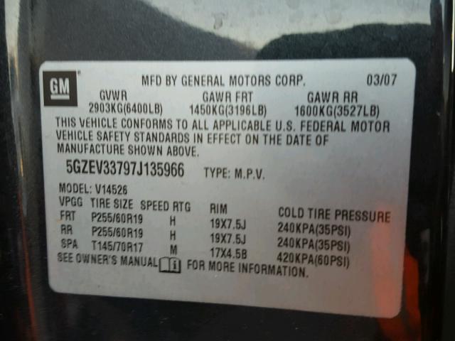 5GZEV33797J135966 - 2007 SATURN OUTLOOK SP შავი ფოტო 10