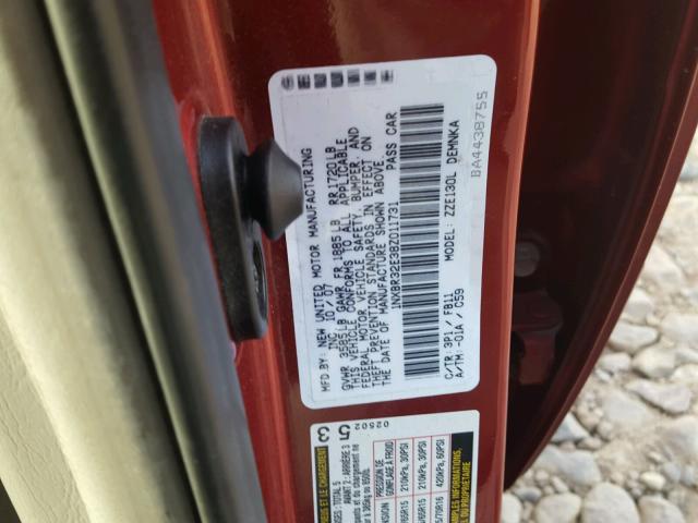 1NXBR32E38Z011731 - 2008 TOYOTA COROLLA CE RED photo 10