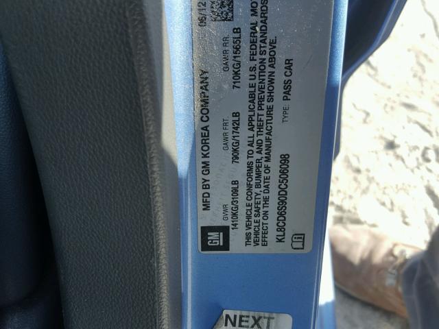 KL8CD6S90DC506098 - 2013 CHEVROLET SPARK 1LT Синий фото 10