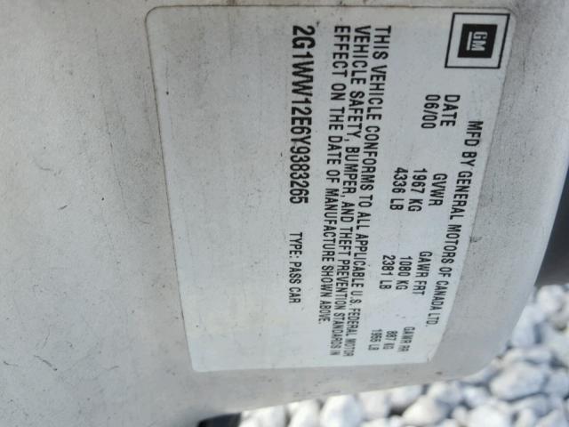 2G1WW12E6Y9383265 - 2000 CHEVROLET MONTE CARL ნაცრისფერი ფოტო 10