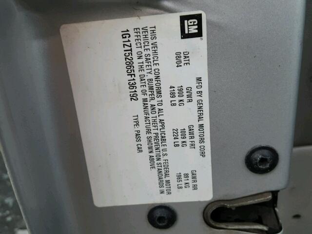 1G1ZT52865F136192 - 2005 CHEVROLET MALIBU LS ნაცრისფერი ფოტო 10