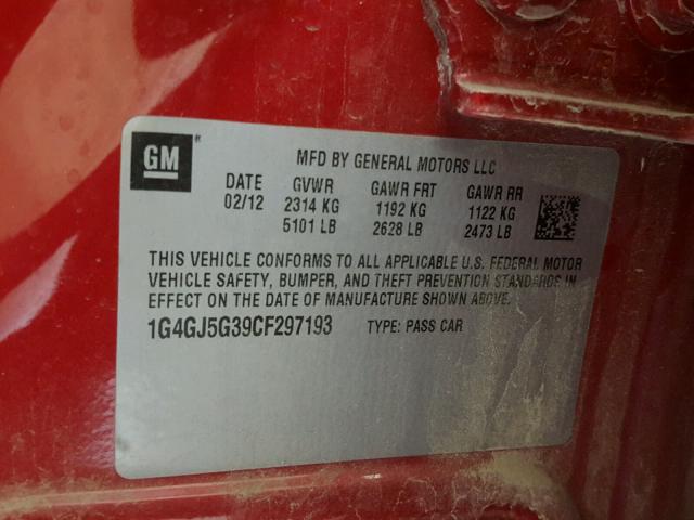 1G4GJ5G39CF297193 - 2012 BUICK LACROSSE T RED photo 10