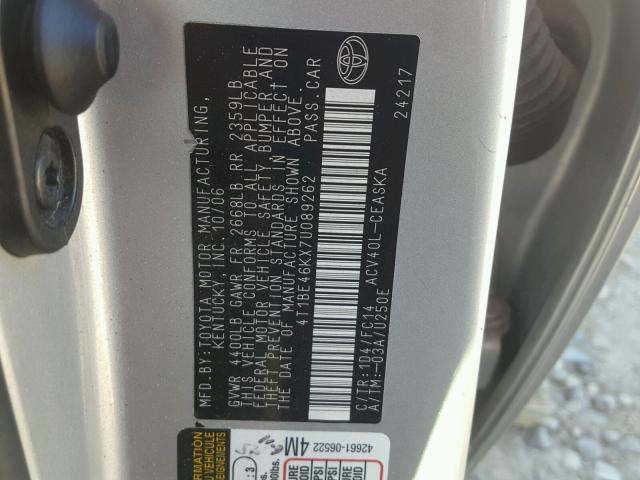 4T1BE46KX7U089262 - 2007 TOYOTA CAMRY NEW SILVER photo 10