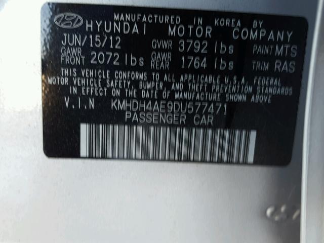 KMHDH4AE9DU577471 - 2013 HYUNDAI ELANTRA GL SILVER photo 10