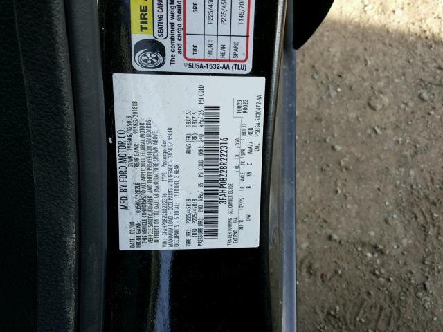 3FAHP08Z28R222316 - 2008 FORD FUSION SEL BLACK photo 10