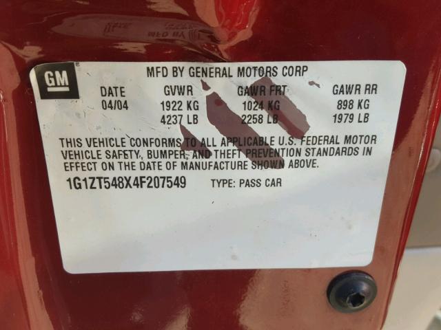 1G1ZT548X4F207549 - 2004 CHEVROLET MALIBU LS წითელი ფოტო 10