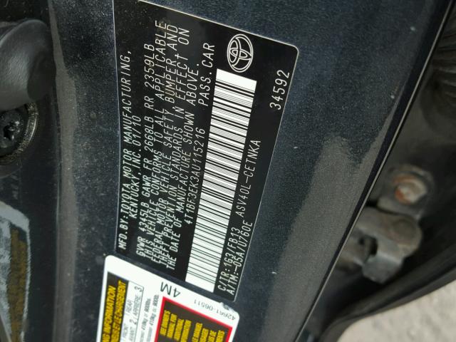 4T1BF3EK3AU115216 - 2010 TOYOTA CAMRY BASE GRAY photo 10