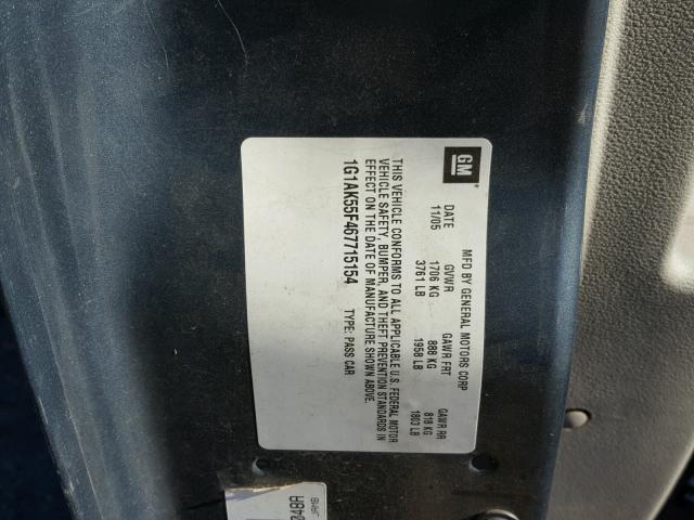 1G1AK55F467715154 - 2006 CHEVROLET COBALT LS GRAY photo 10