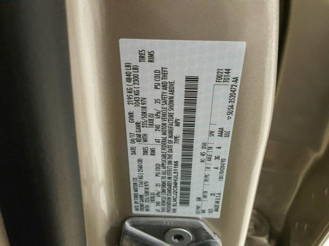 5LMCJ2C94HUL51166 - 2017 LINCOLN MKC SELECT 棕色 照片 10