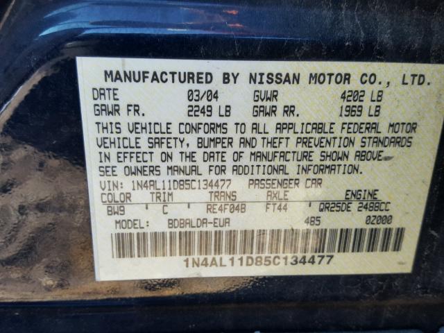 1N4AL11D85C134477 - 2005 NISSAN ALTIMA S BLUE photo 10