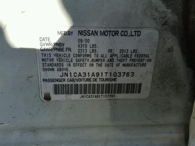 JN1CA31A91T103763 - 2001 NISSAN MAXIMA GXE WHITE photo 10