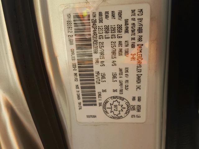 2B4GP44R31R313980 - 2001 DODGE GRAND CARA SILVER photo 10