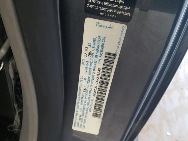 3VWCD31Y14M331242 - 2004 VOLKSWAGEN NEW BEETLE 灰色 照片 10