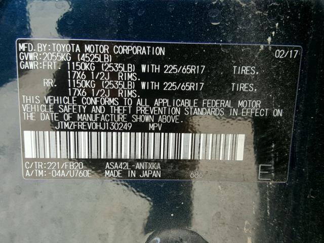 JTMZFREV0HJ130249 - 2017 TOYOTA RAV4 LE Mavi foto 10