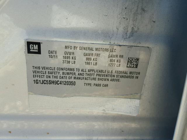 1G1JC5SH9C4120350 - 2012 CHEVROLET SONIC LT SILVER photo 10