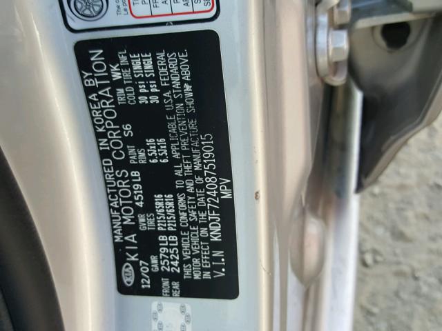 KNDJF724087519015 - 2008 KIA SPORTAGE L SILVER photo 10