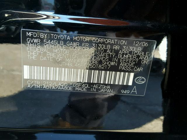 JTHBL46F575018217 - 2007 LEXUS LS 460 BLACK photo 10