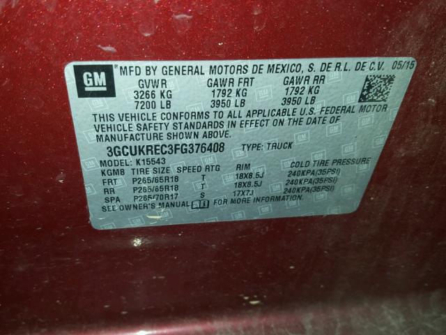 3GCUKREC3FG376408 - 2015 CHEVROLET SILVERADO RED photo 10