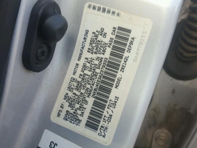 1NXBU4EE3AZ379333 - 2010 TOYOTA COROLLA BA SILVER photo 10