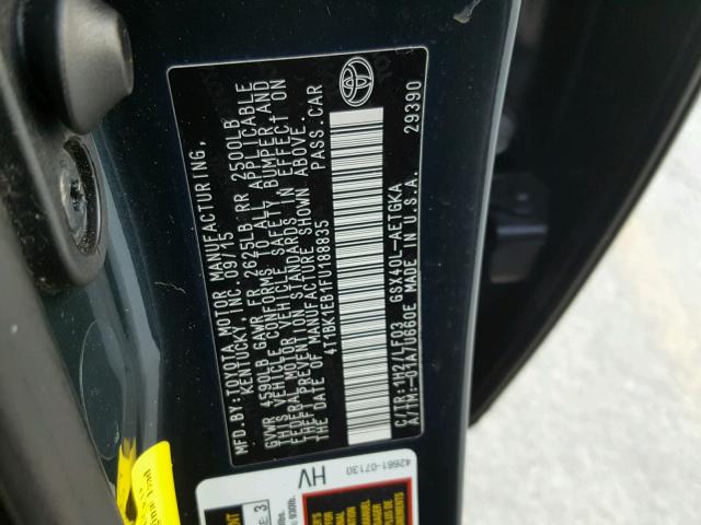 4T1BK1EB1FU188835 - 2015 TOYOTA AVALON XLE 黑色 照片 10