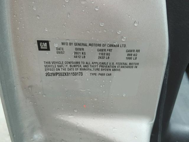 2G2WP552X81159173 - 2008 PONTIAC GRAND PRIX 银色 照片 10
