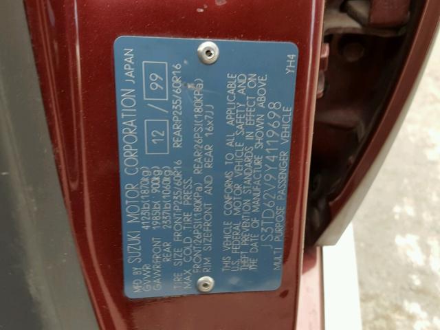 JS3TD62V9Y4119698 - 2000 SUZUKI GRAND VITA MAROON photo 10