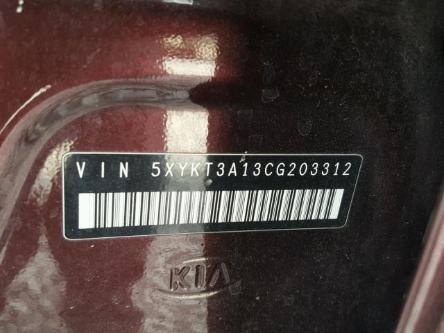 5XYKT3A13CG203312 - 2012 KIA SORENTO BA BURGUNDY photo 10