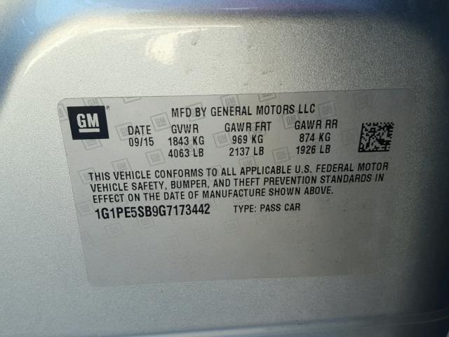 1G1PE5SB9G7173442 - 2016 CHEVROLET CRUZE LIMI SILVER photo 10