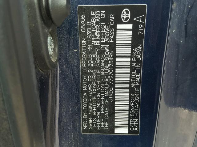 JTKDE177970173496 - 2007 TOYOTA SCION TC 蓝色 照片 10