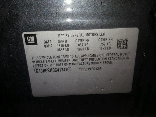 1G1JB6SH0C4174760 - 2012 CHEVROLET SONIC LS 石墨色 照片 10