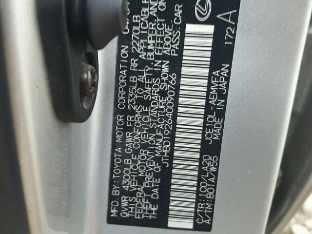 JTHBD192640090766 - 2004 LEXUS IS 300 SILVER photo 10