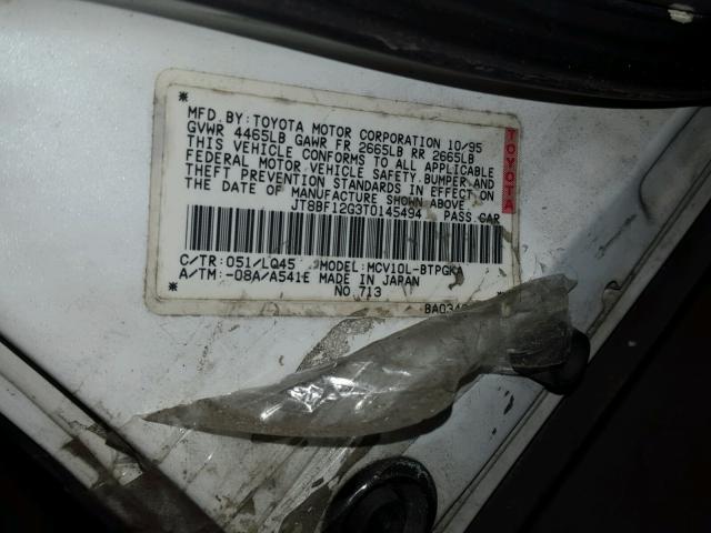 JT8BF12G3T0145494 - 1996 LEXUS ES 300 WHITE photo 10