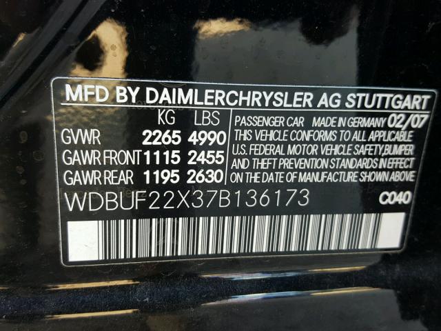 WDBUF22X37B136173 - 2007 MERCEDES-BENZ E 320 CDI BLACK photo 10