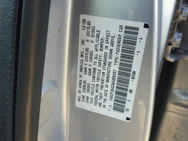 1HGCP26429A085057 - 2009 HONDA ACCORD LXP SILVER photo 10