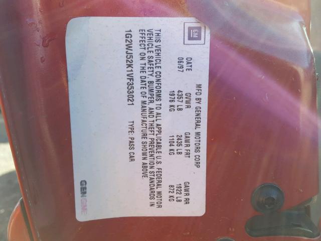 1G2WJ52K1VF353021 - 1997 PONTIAC GRAND PRIX 栗色 照片 10