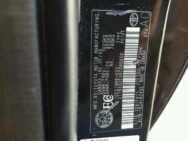 2T1BR32EX6C685650 - 2006 TOYOTA COROLLA CE BLACK photo 10