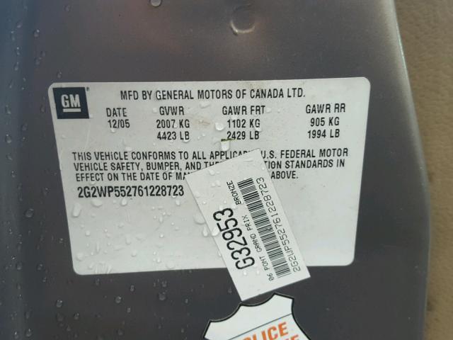 2G2WP552761228723 - 2006 PONTIAC GRAND PRIX Շագանակագույն լուսանկար 10